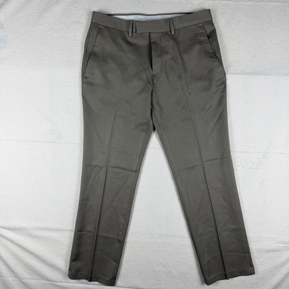 Kenneth Cole Reaction Mens Dress Pants Taupe Brown Flat Front 34x30 2506609